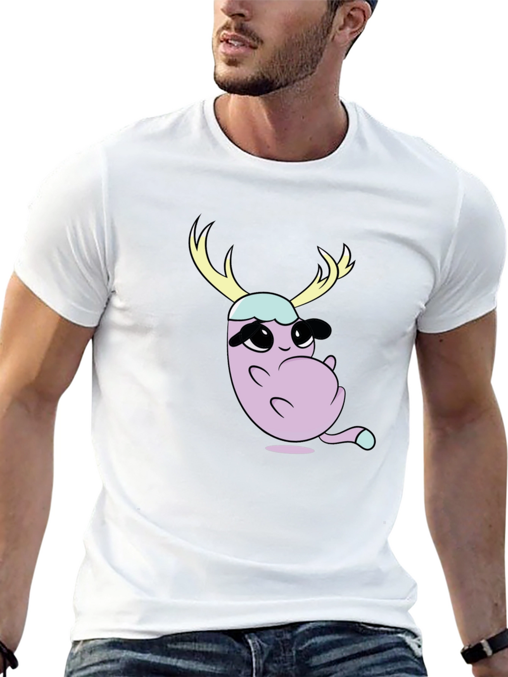 Cartoon Deer Character Graphic T-Shirt