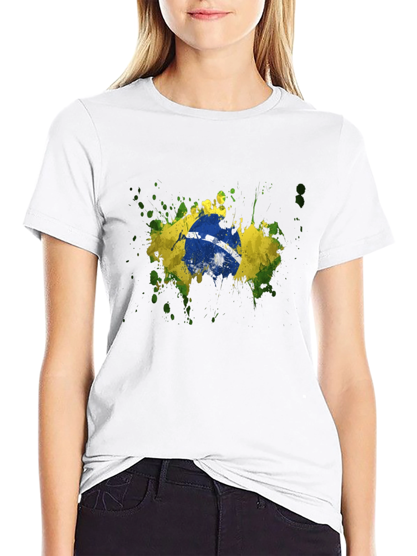 Brazil Flag Splatter Graphic T-Shirt
