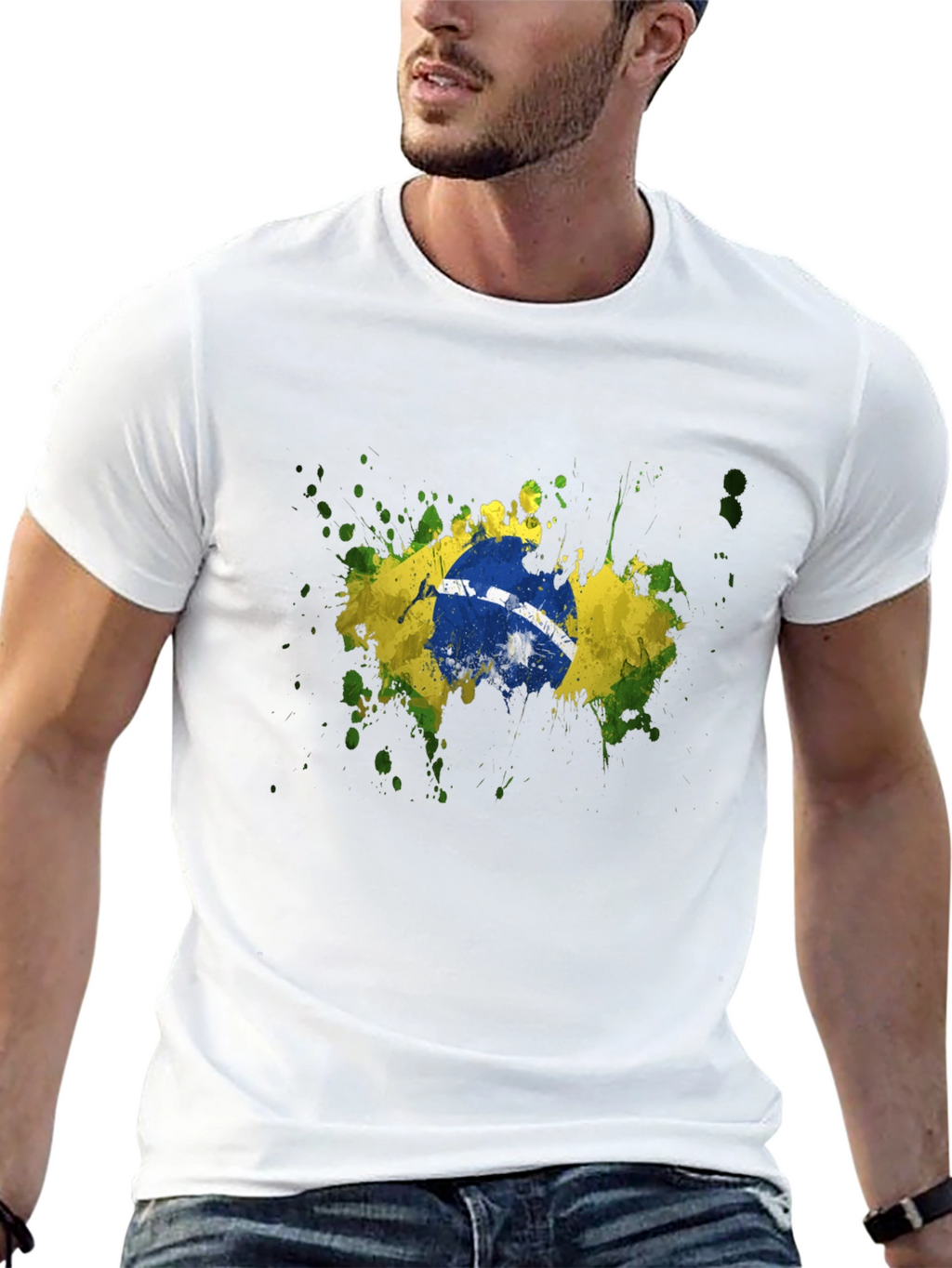 Brazil Flag Splatter Graphic T-Shirt