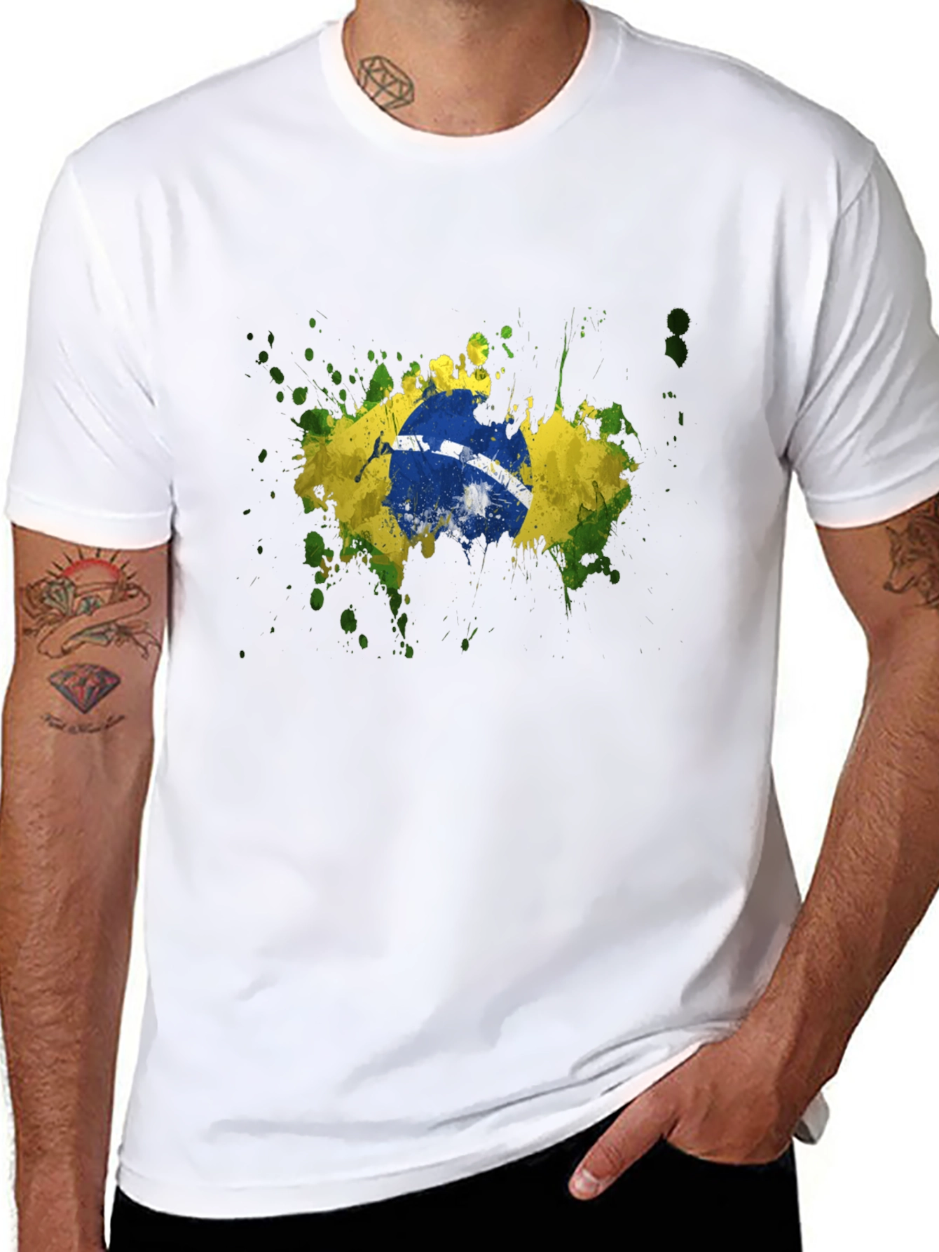 Brazil Flag Splatter Graphic T-Shirt