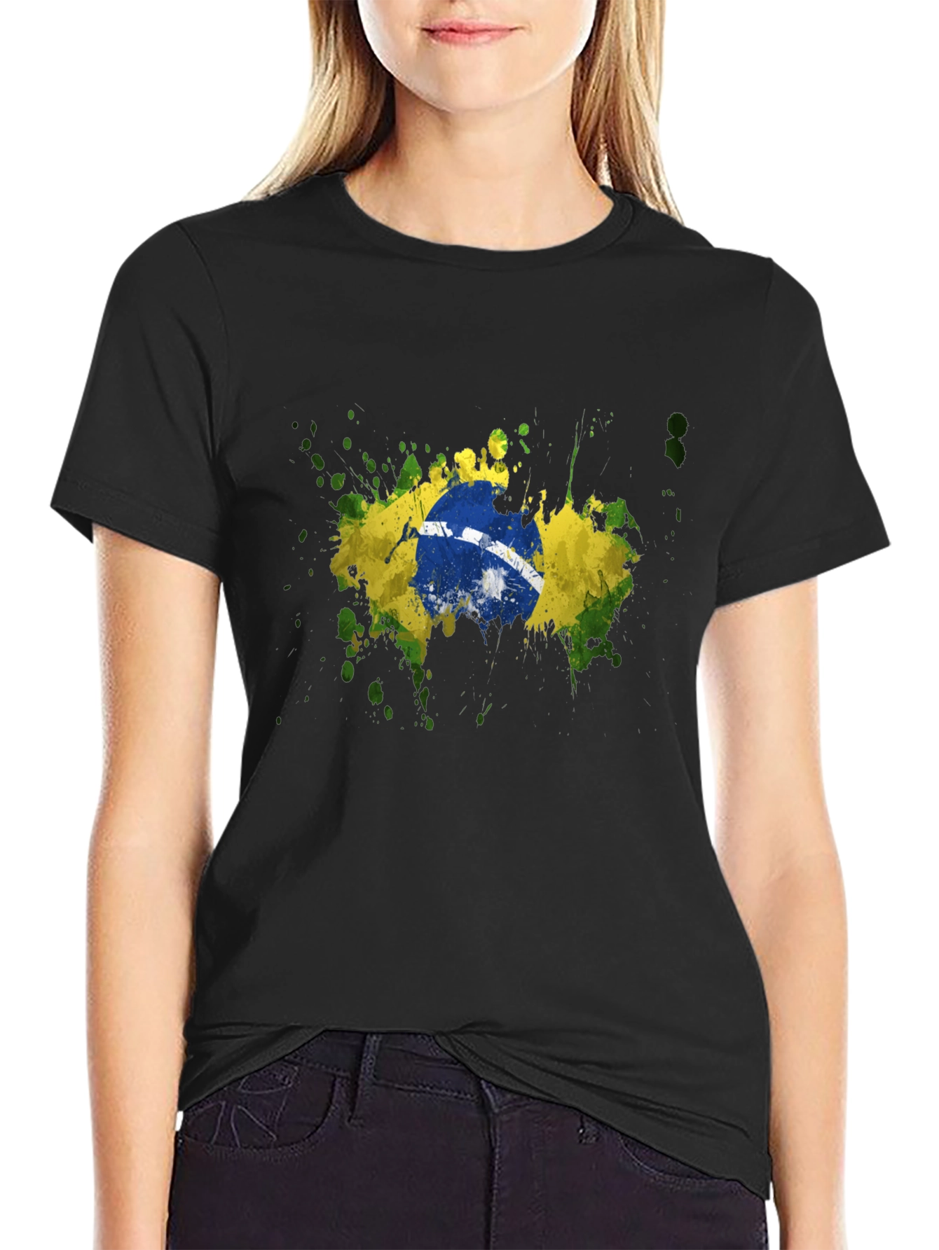 Brazil Flag Splatter Graphic T-Shirt