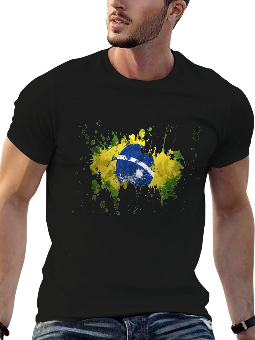 Brazil Flag Splatter Graphic T-Shirt