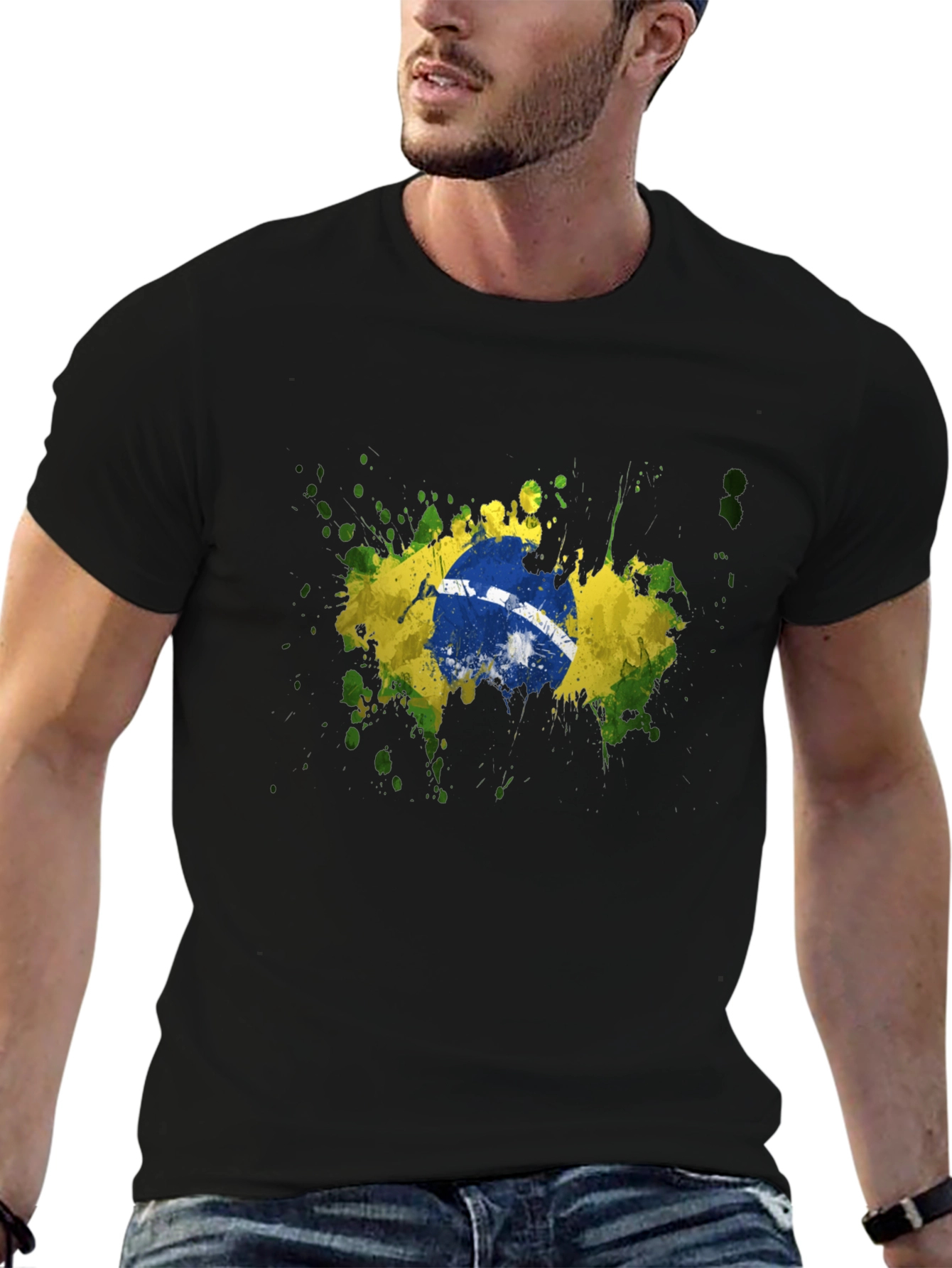 Brazil Flag Splatter Graphic T-Shirt