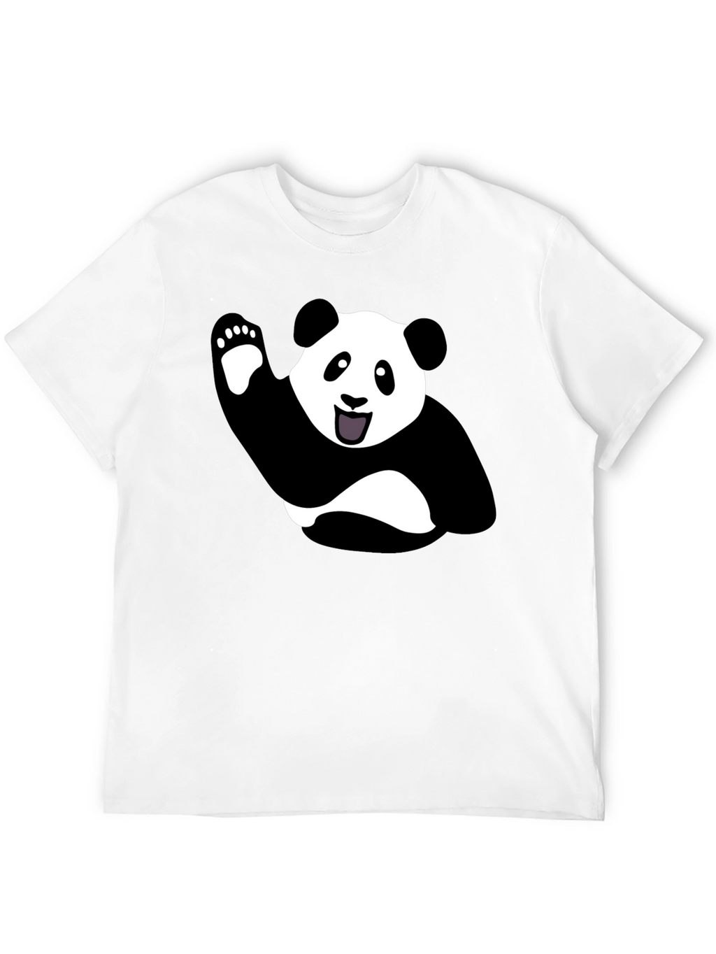 Waving Panda Graphic Tee - Black Cotton T-Shirt