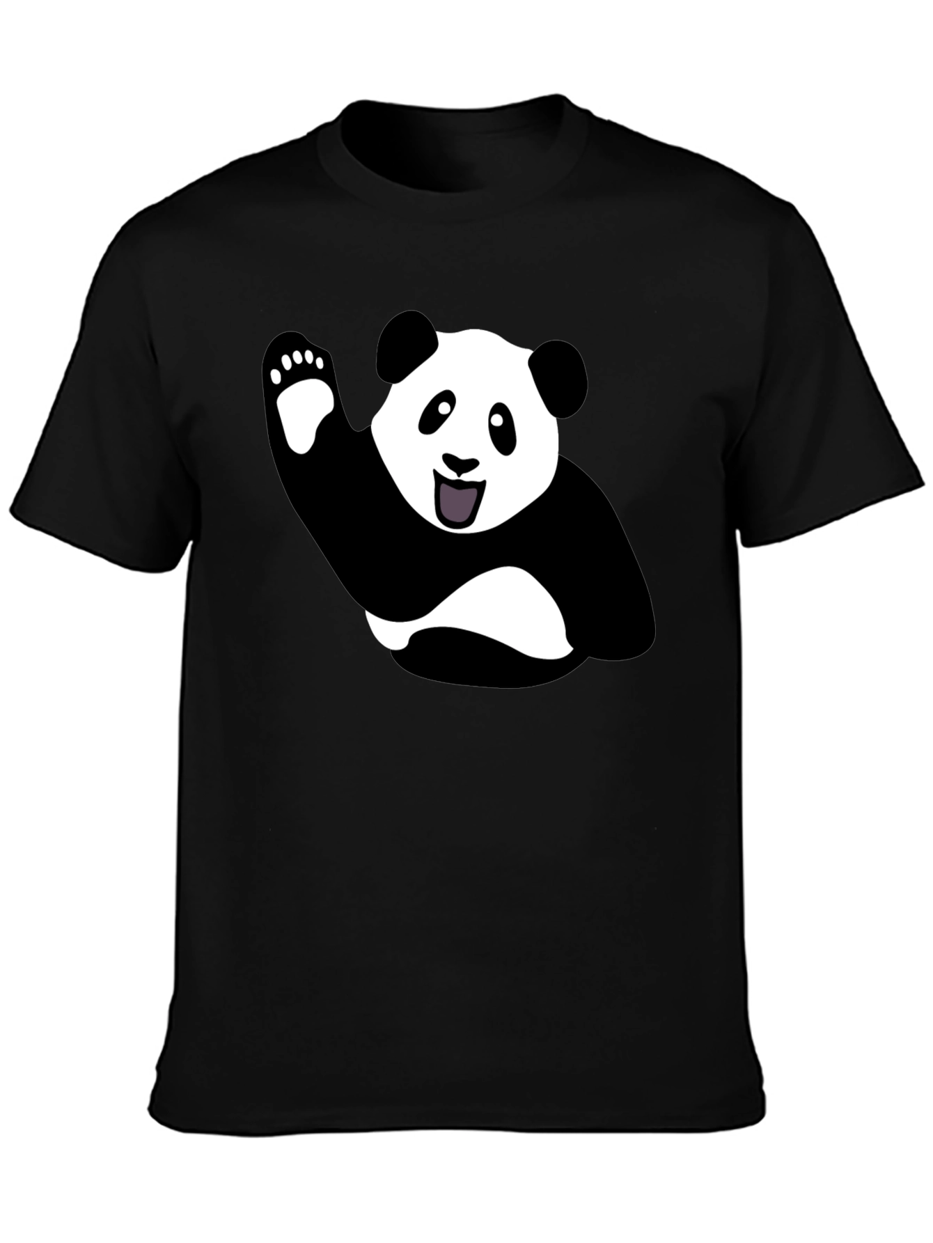 Waving Panda Graphic Tee - Black Cotton T-Shirt