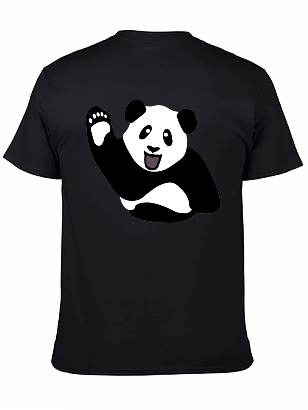 Waving Panda Graphic Tee - Black Cotton T-Shirt