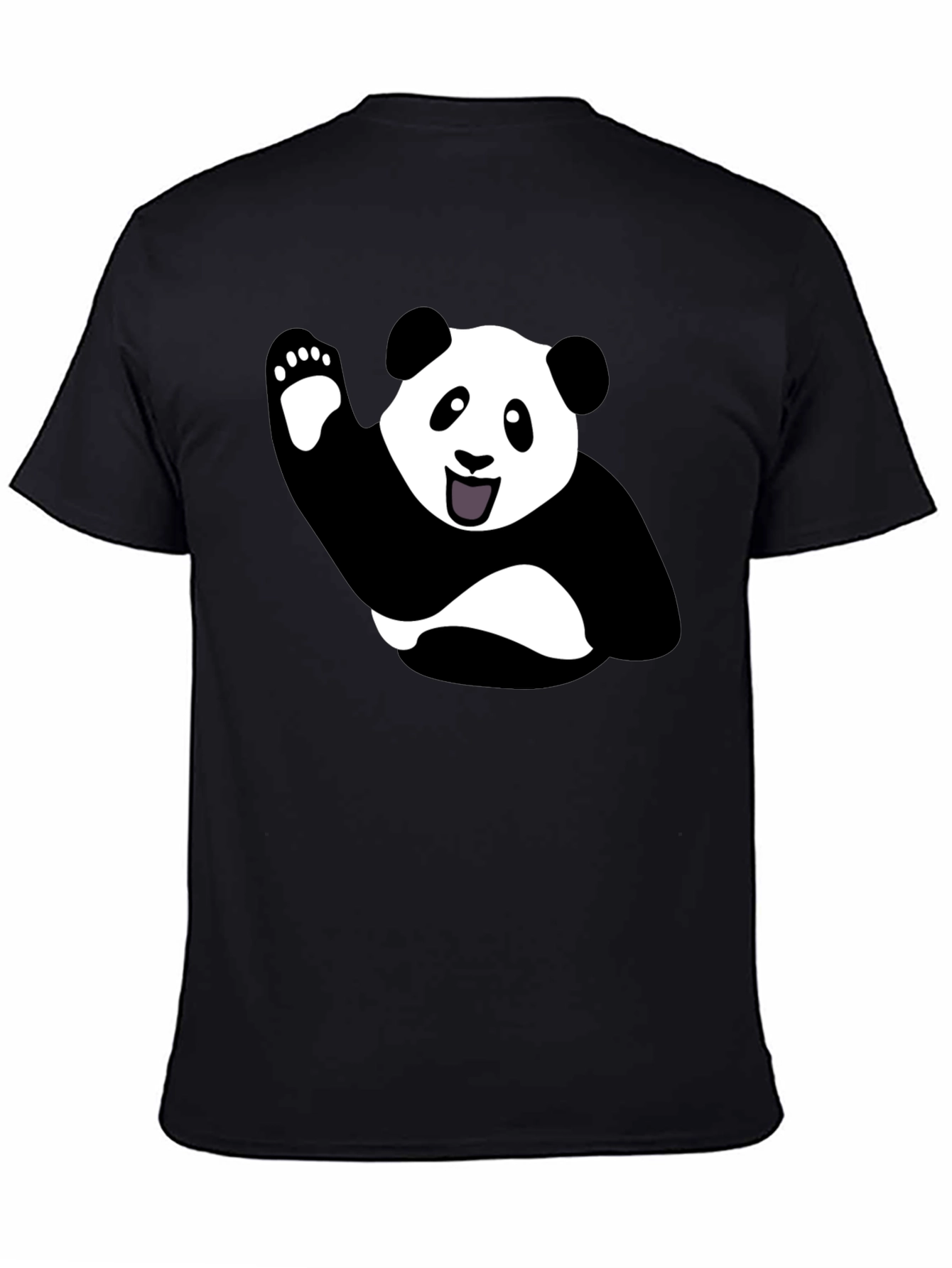 Waving Panda Graphic Tee - Black Cotton T-Shirt