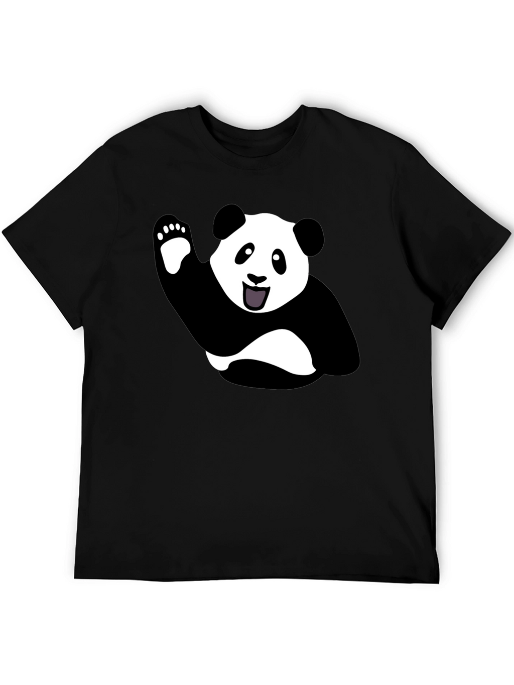 Waving Panda Graphic Tee - Black Cotton T-Shirt