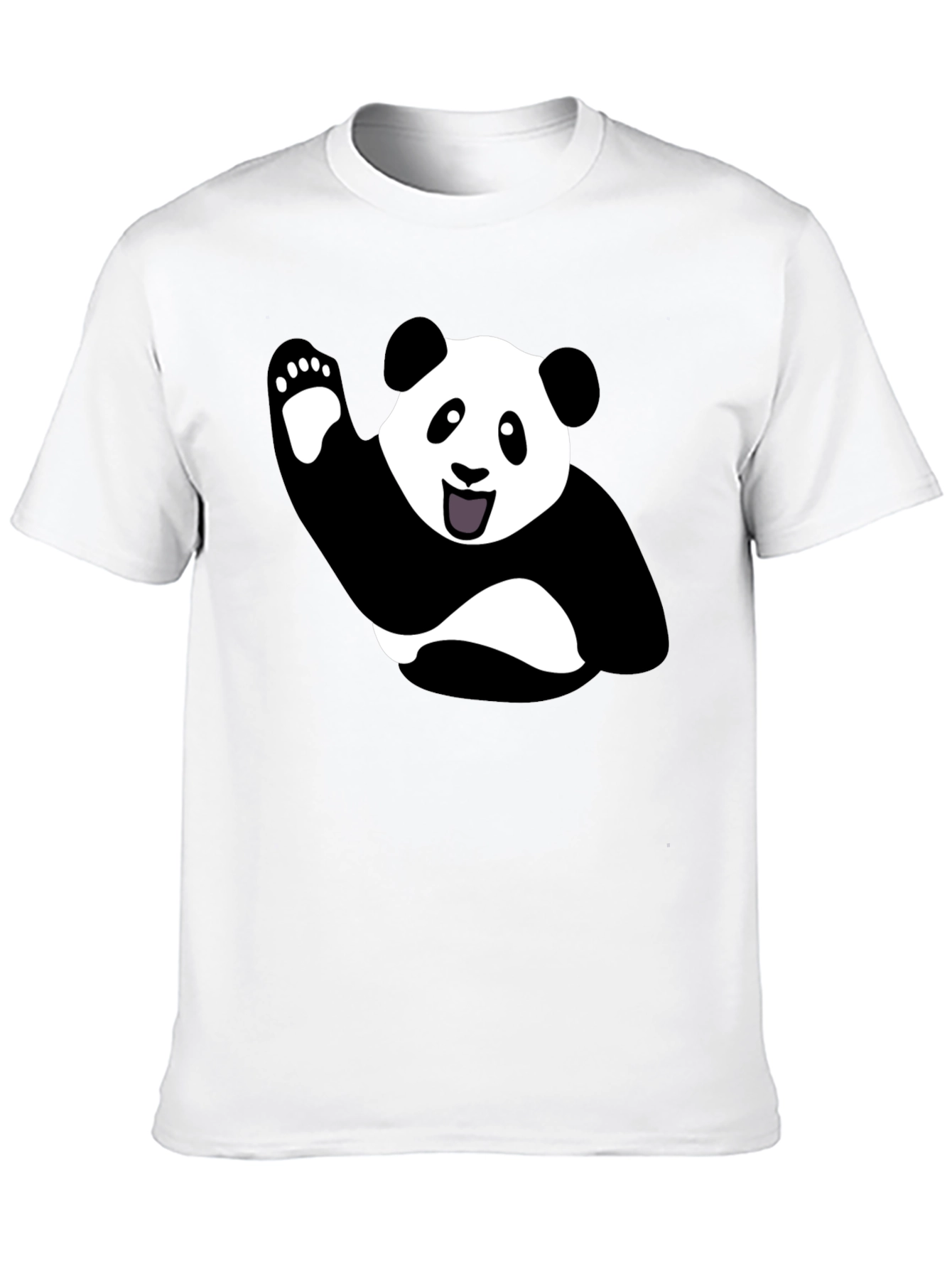 Waving Panda Graphic Tee - Black Cotton T-Shirt