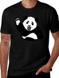 Waving Panda Graphic Tee - Black Cotton T-Shirt