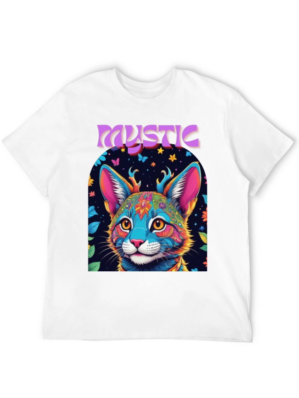 Mystic Cat Graphic Tee - Vibrant Psychedelic Design