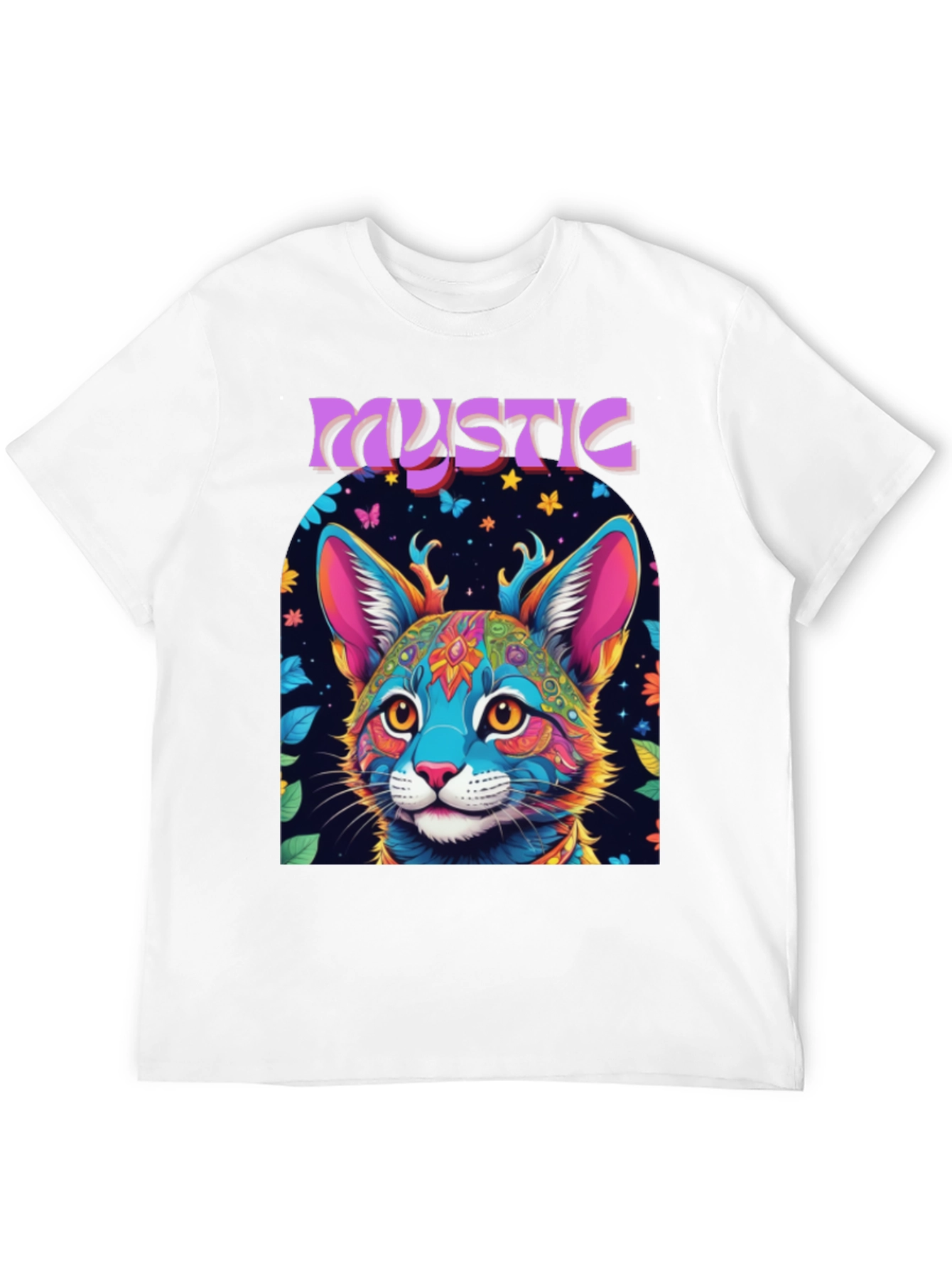 Mystic Cat Graphic Tee - Vibrant Psychedelic Design