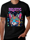 Mystic Cat Graphic Tee - Vibrant Psychedelic Design