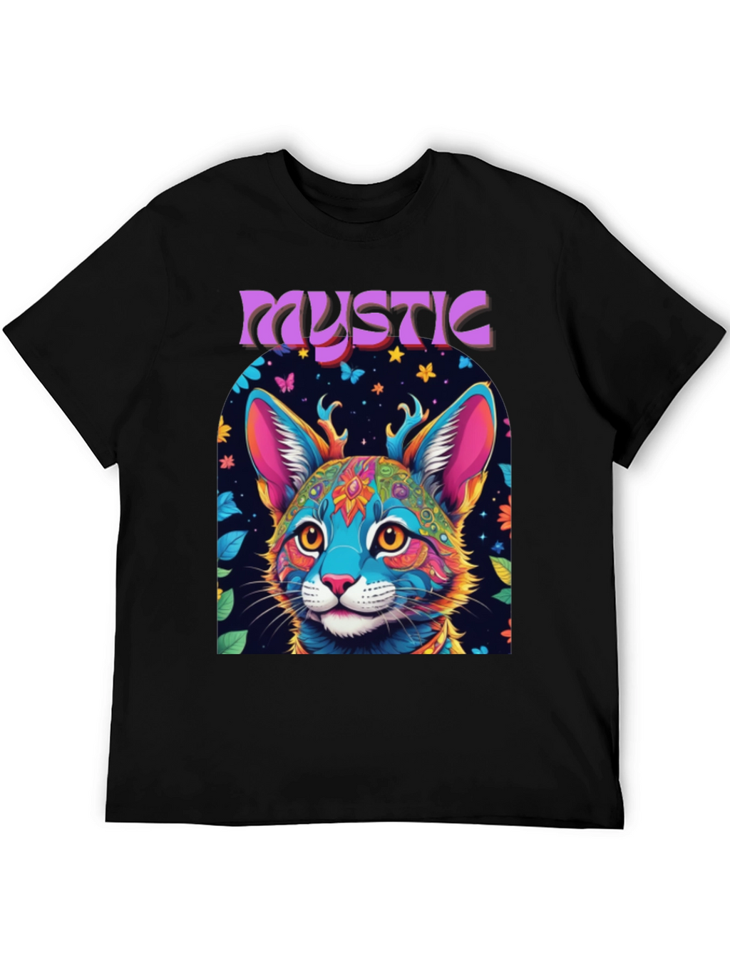 Mystic Cat Graphic Tee - Vibrant Psychedelic Design