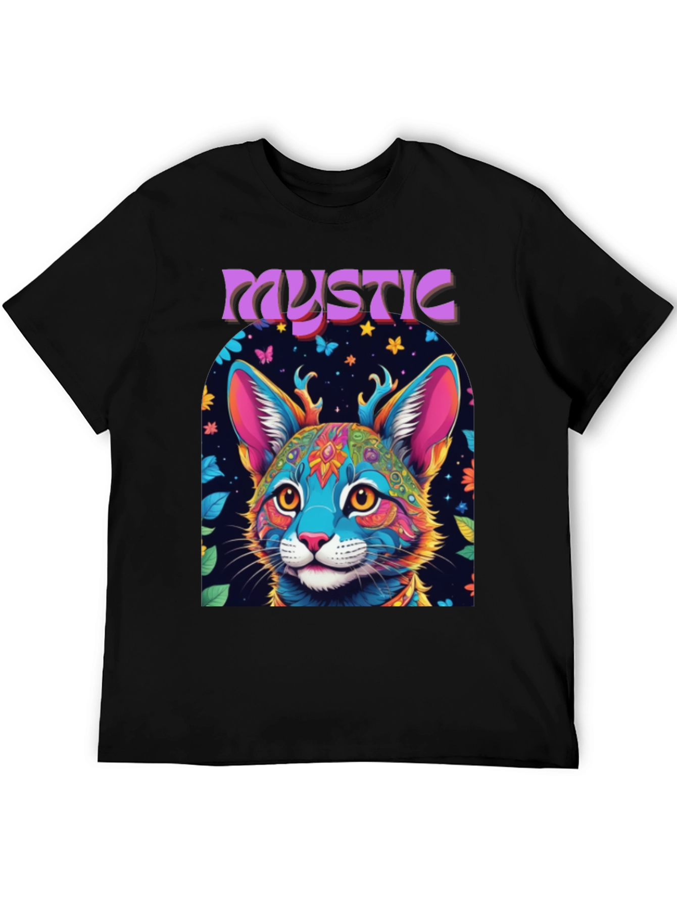 Mystic Cat Graphic Tee - Vibrant Psychedelic Design