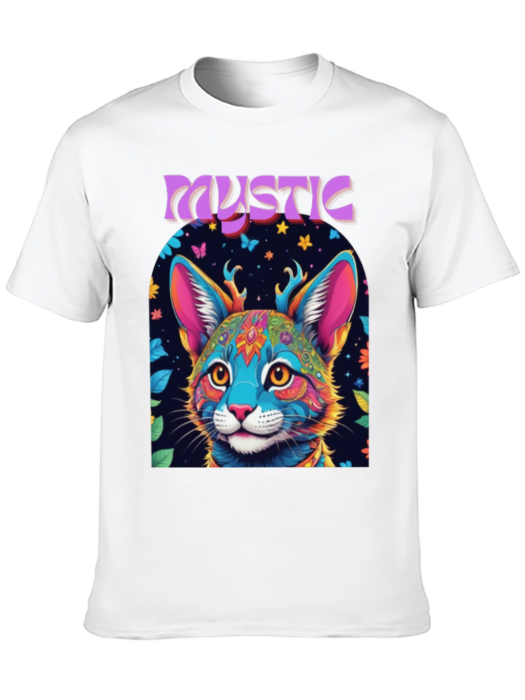 Mystic Cat Graphic Tee - Vibrant Psychedelic Design