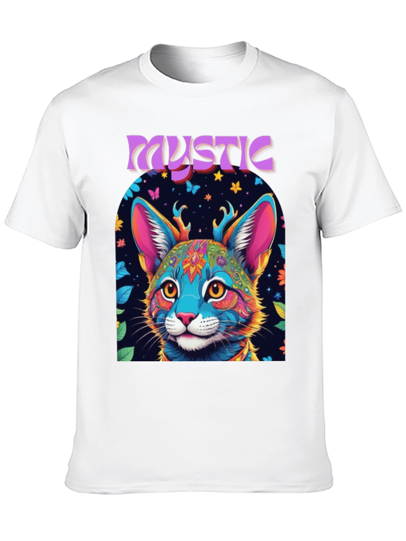 Mystic Cat Graphic Tee - Vibrant Psychedelic Design