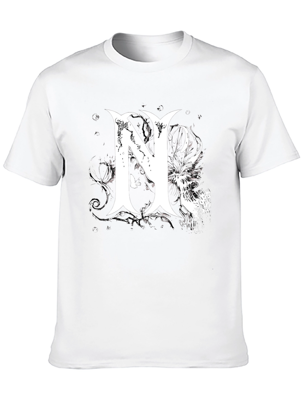 Stylish Black T-Shirt with Bold White Graphic Letter N