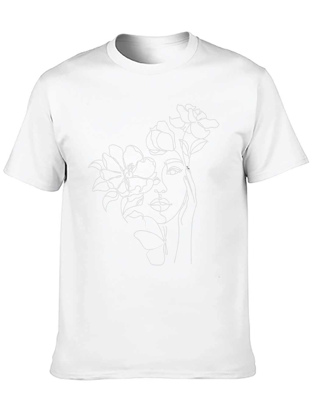 Floral Woman Line Art Black Tee