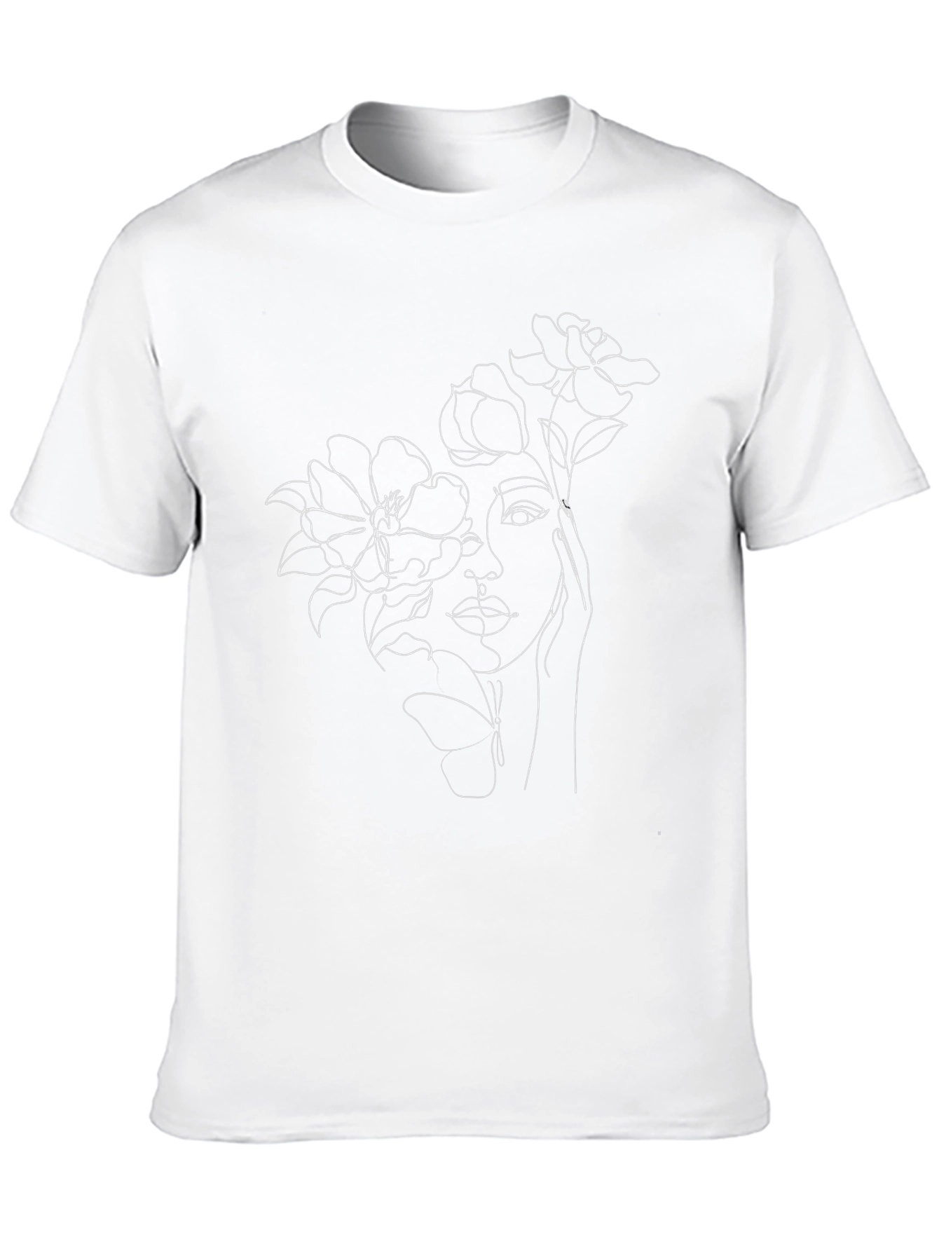 Floral Woman Line Art Black Tee