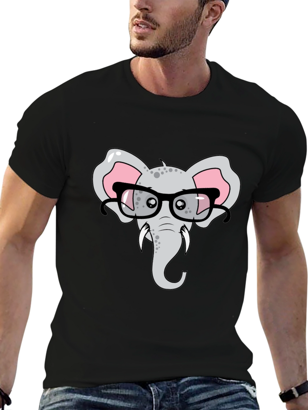 Elephant with Glasses Graphic T-Shirt