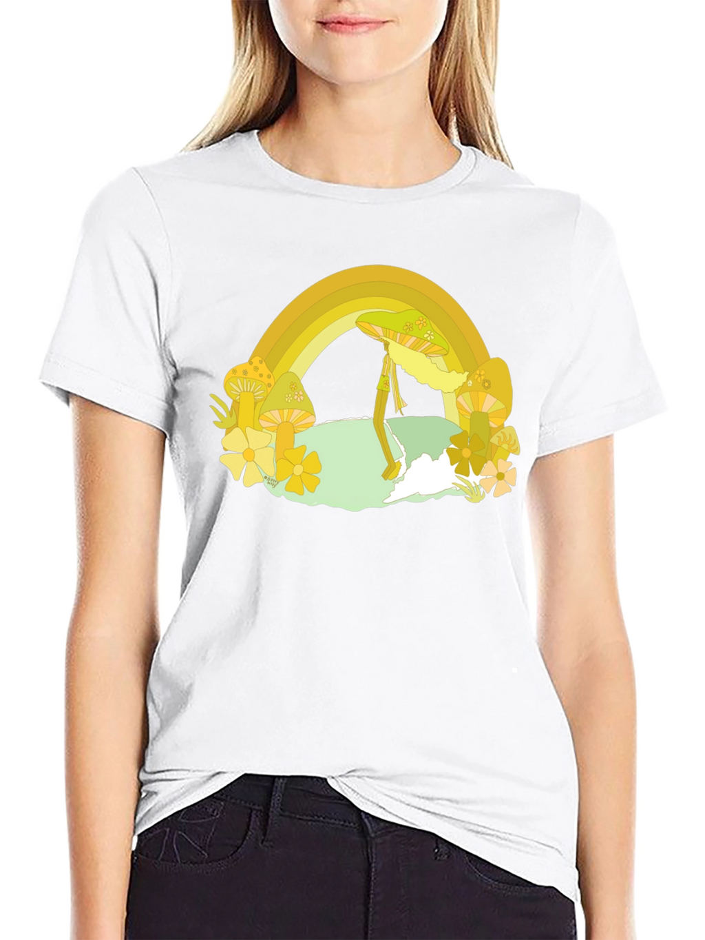 Rainbow Mushroom Graphic Tee - Retro Style