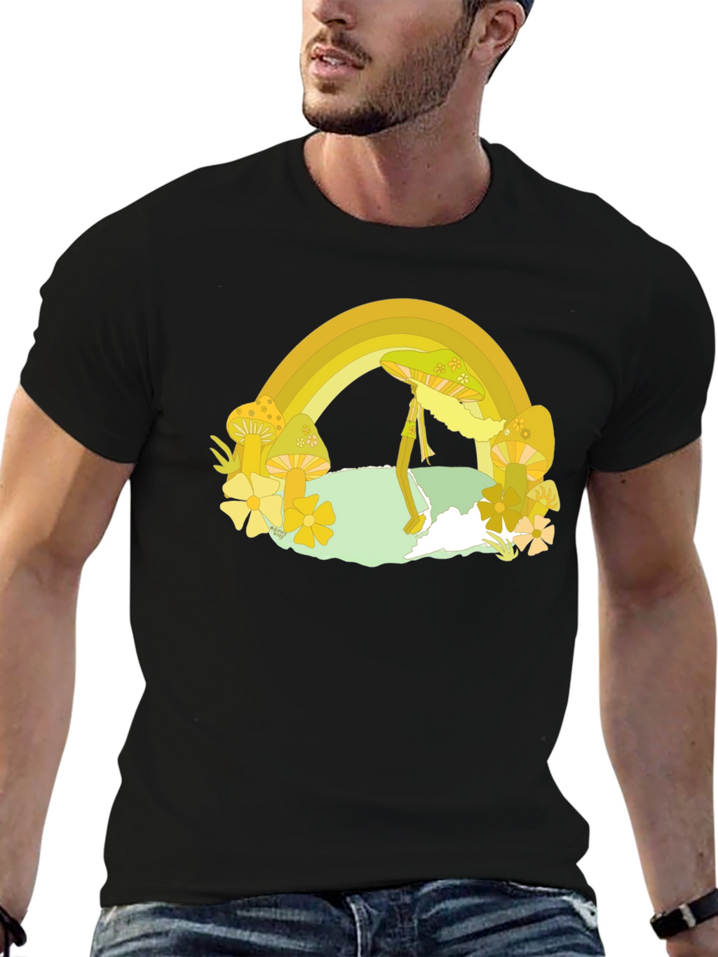 Rainbow Mushroom Graphic Tee - Retro Style