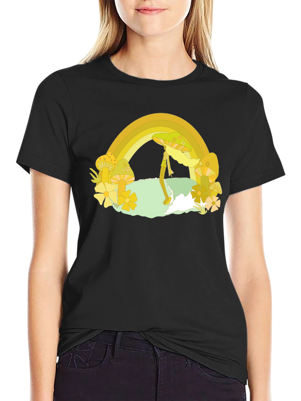 Rainbow Mushroom Graphic Tee - Retro Style