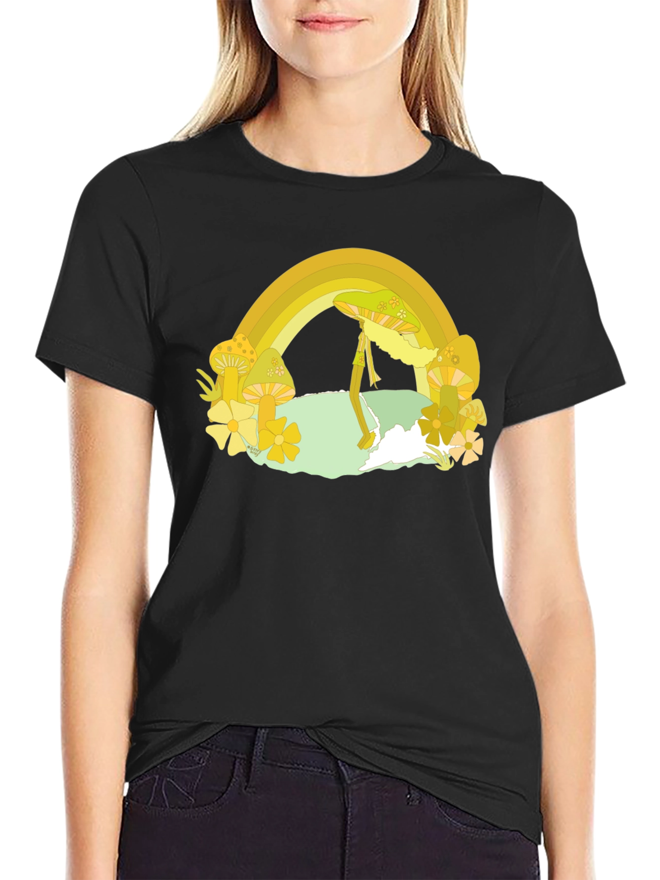 Rainbow Mushroom Graphic Tee - Retro Style