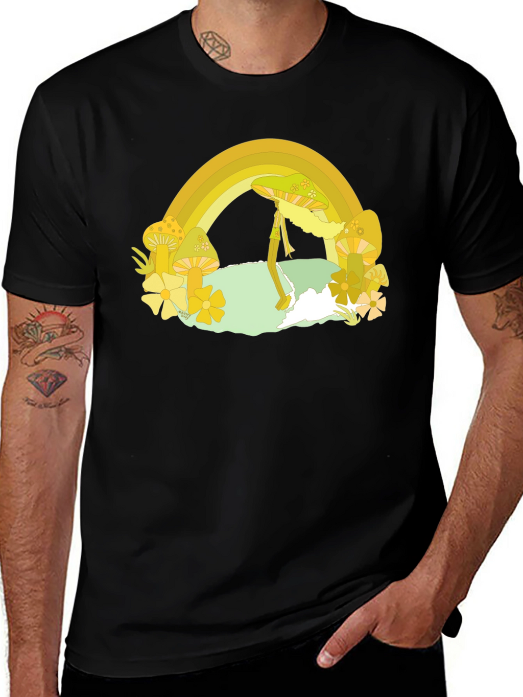 Rainbow Mushroom Graphic Tee - Retro Style