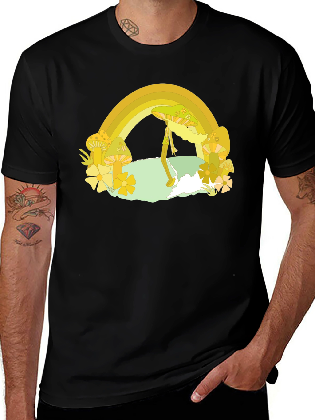 Rainbow Mushroom Graphic Tee - Retro Style