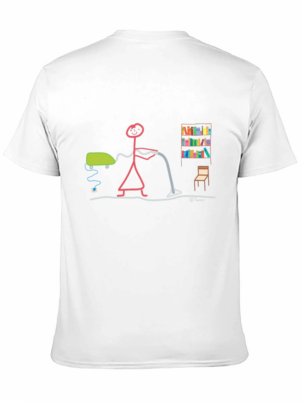 Humorous Stick Figure Vacuuming Black T-Shirt