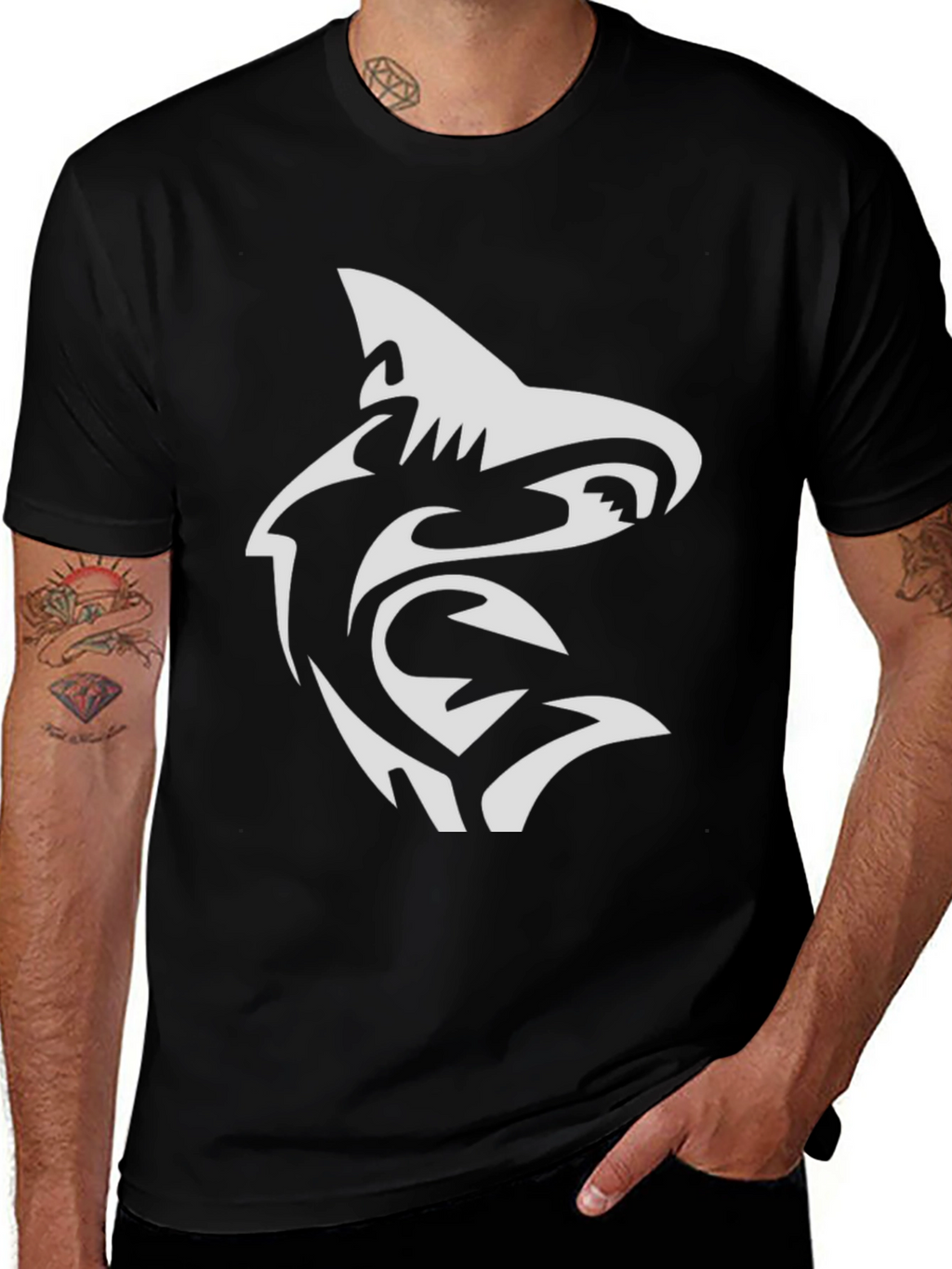 Shark Tribal Graphic Black T-Shirt