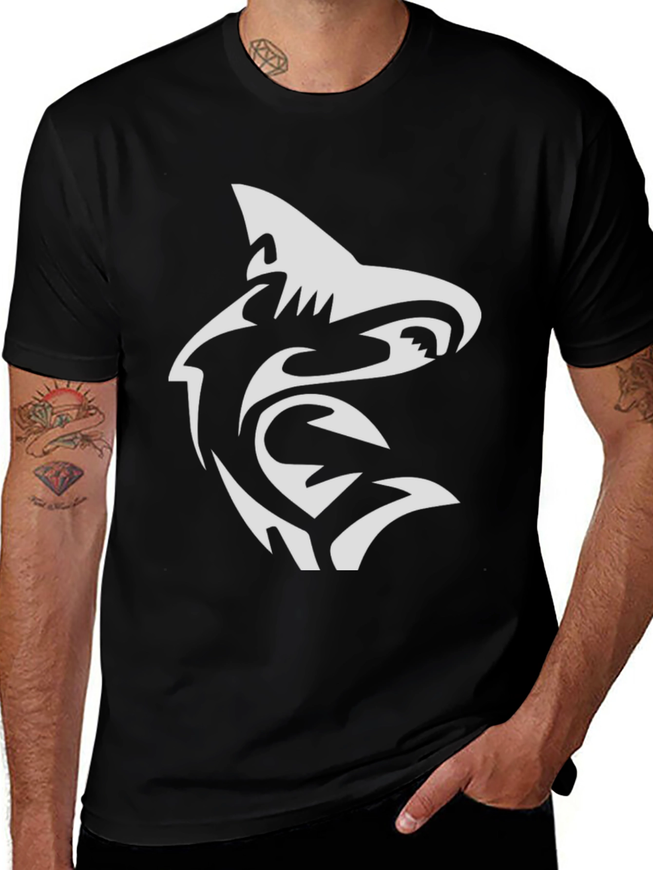 Shark Tribal Graphic Black T-Shirt