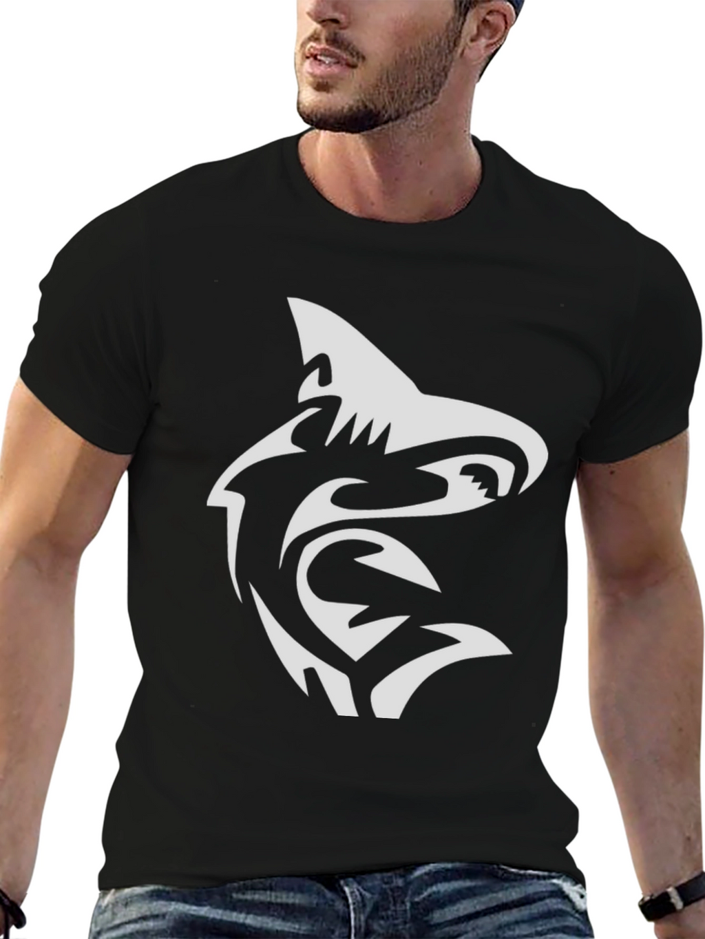 Shark Tribal Graphic Black T-Shirt