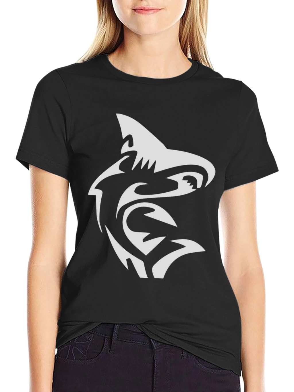 Shark Tribal Graphic Black T-Shirt