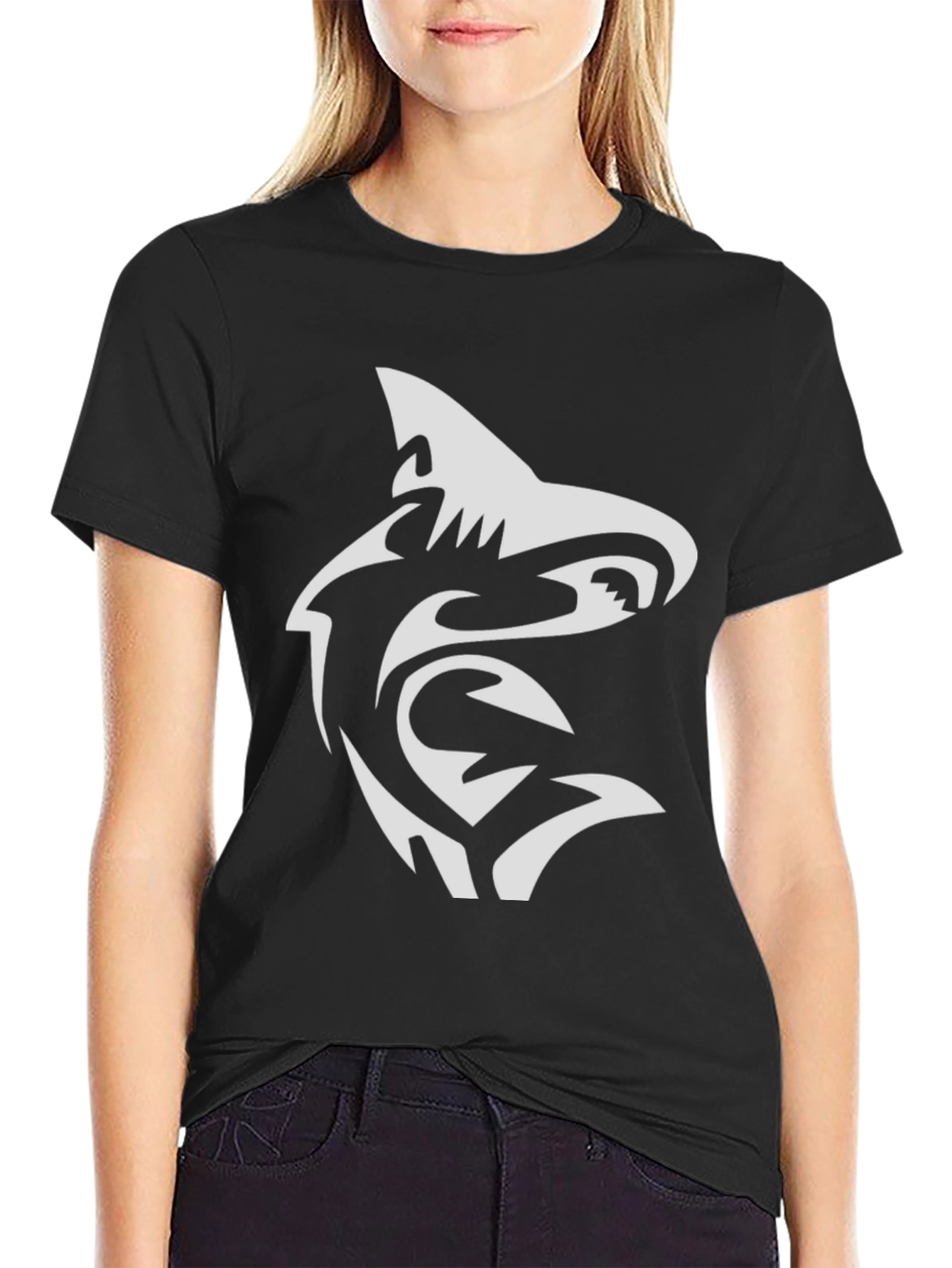 Shark Tribal Graphic Black T-Shirt