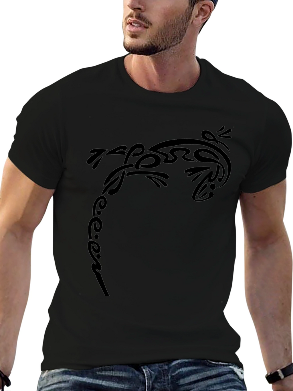 Tribal Lizard Tee - Black Graphic Print