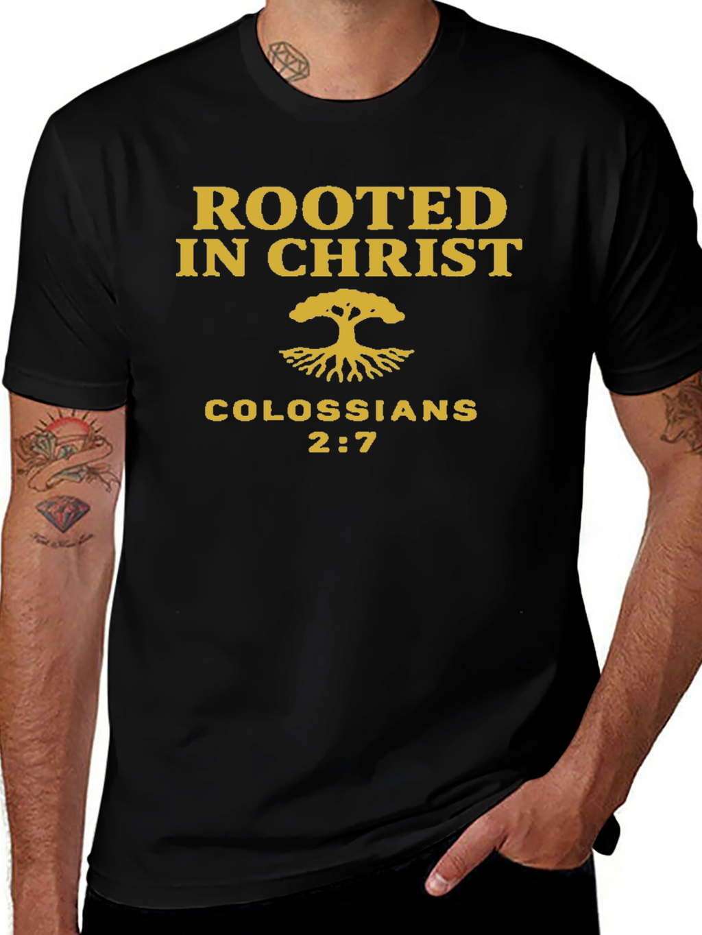 Rooted in Christ T-Shirt - Colossians 2:7 Christian Tee
