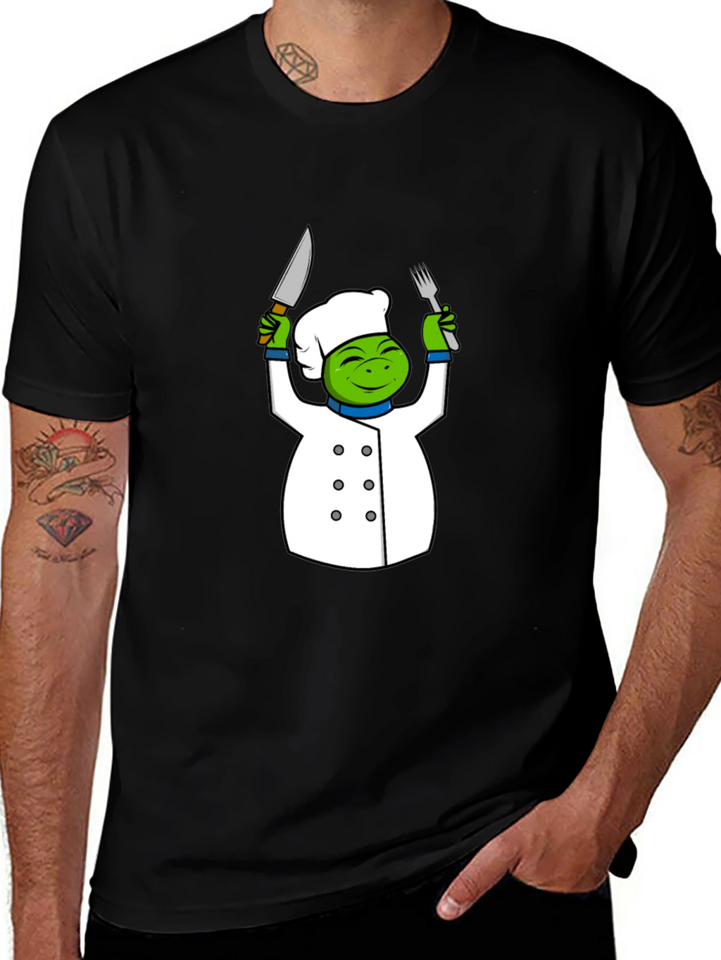 Chef Frog Graphic T-Shirt - Funny Cartoon Cook Tee