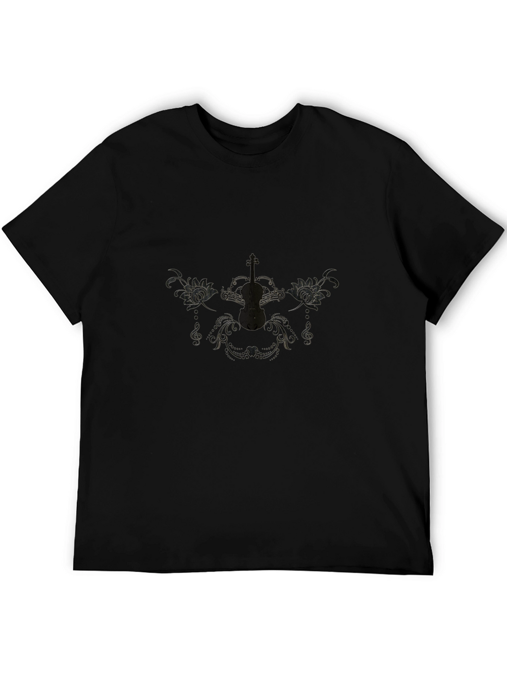 Elegant Black T-Shirt with Musical Design
