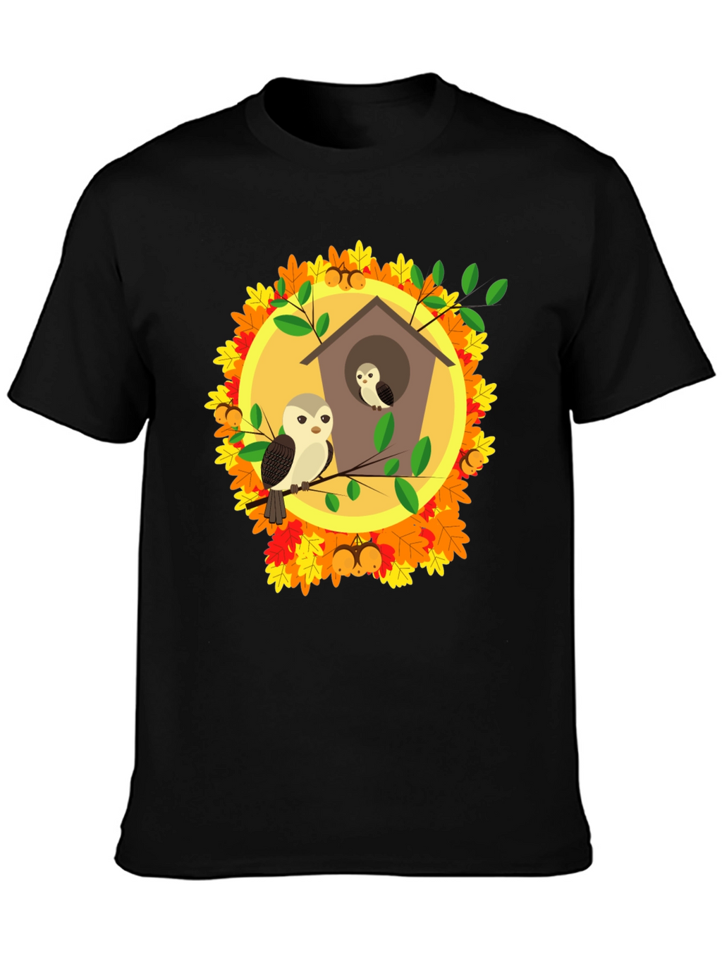 Autumn Owl House T-Shirt: Fall Bird Design