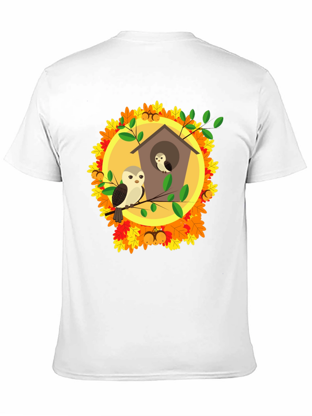 Autumn Owl House T-Shirt: Fall Bird Design