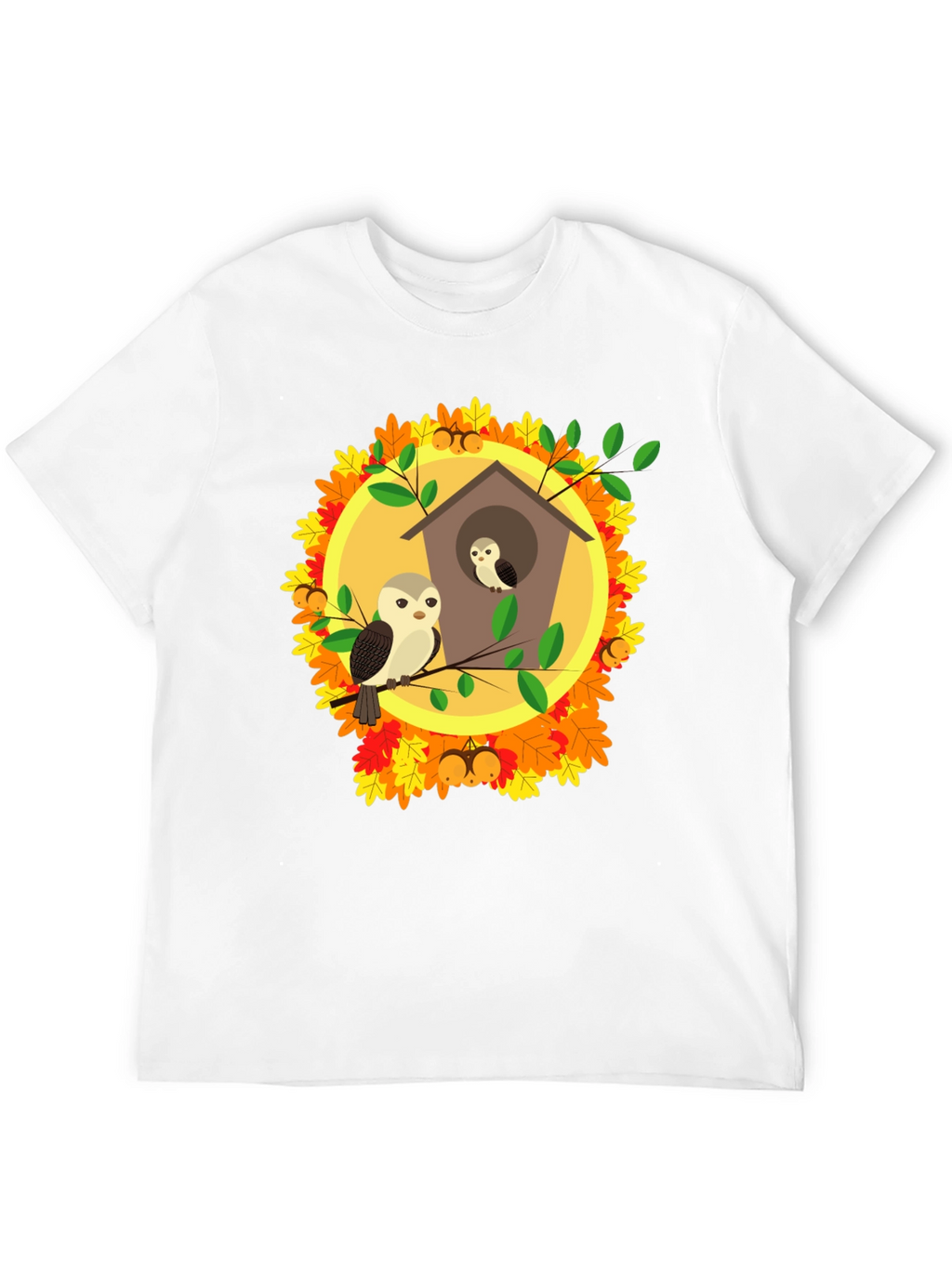 Autumn Owl House T-Shirt: Fall Bird Design