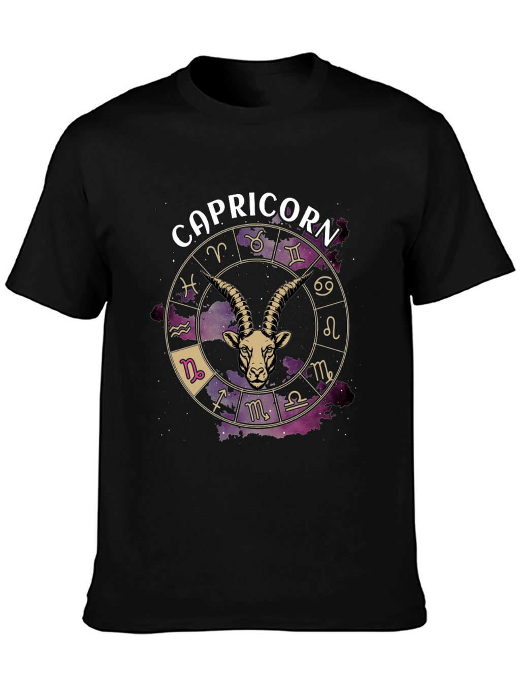 Capricorn Zodiac Graphic T-Shirt - Black
