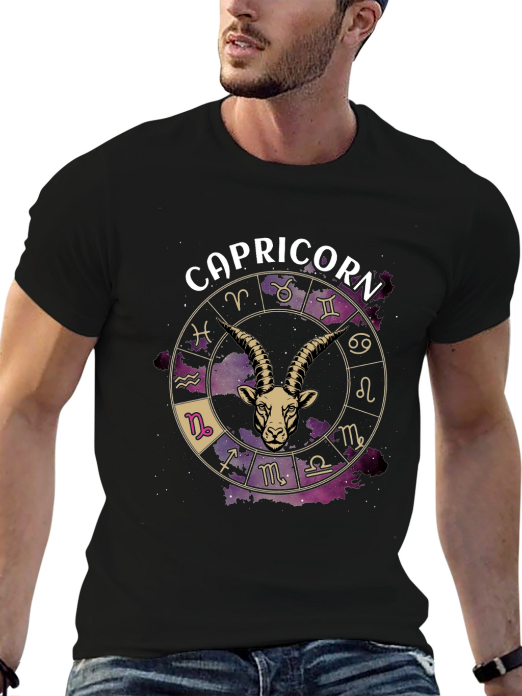 Capricorn Zodiac Graphic T-Shirt - Black