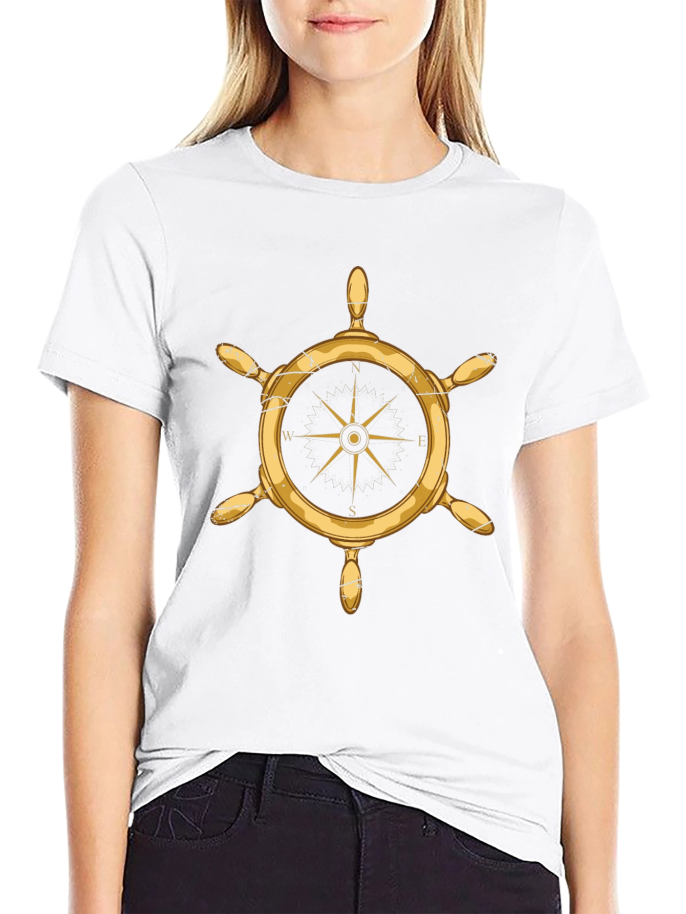 Nautical Wheel Graphic Tee - Classic Black Cotton Shirt