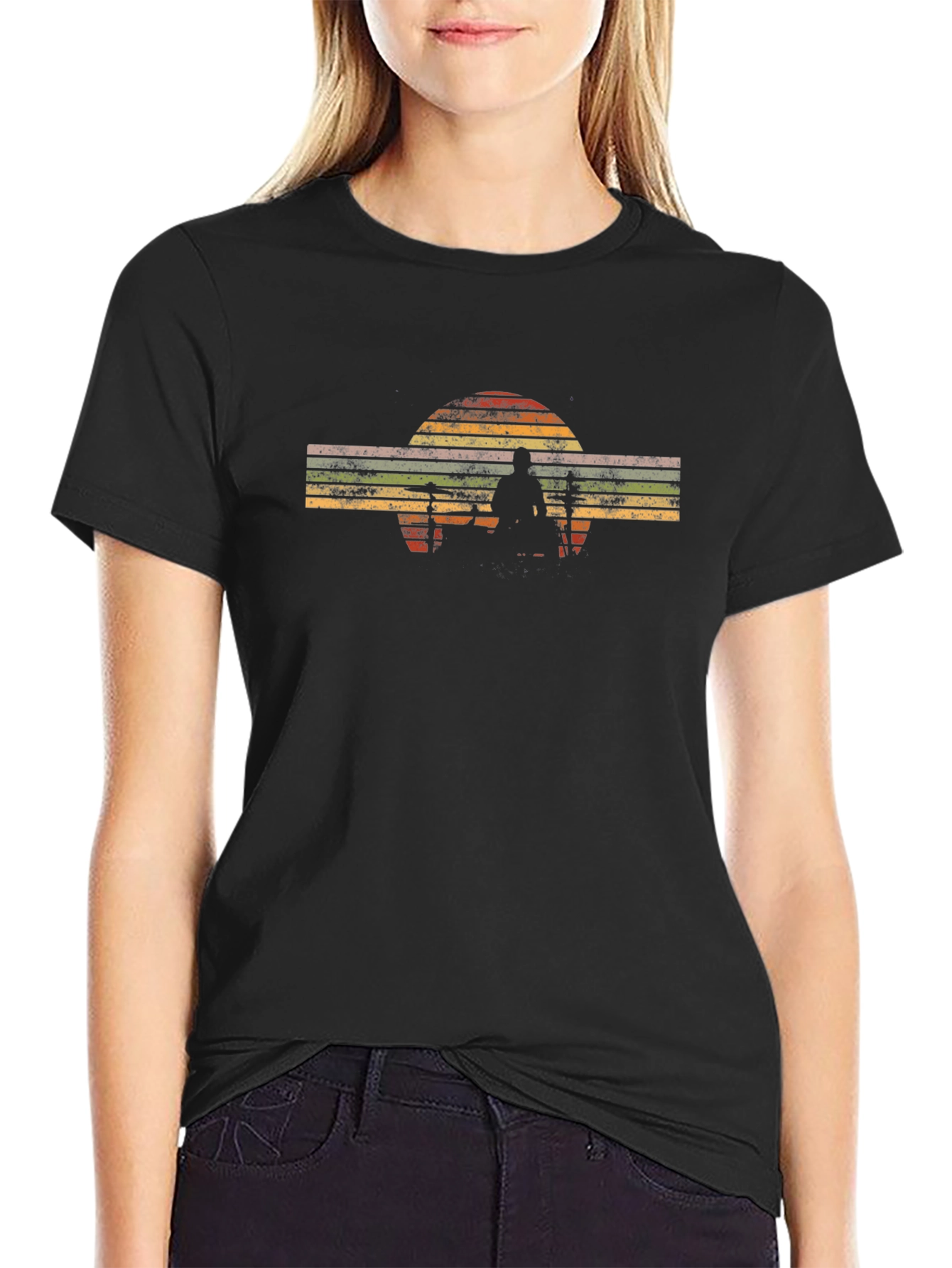 Retro Sunset Silhouette Black T-Shirt