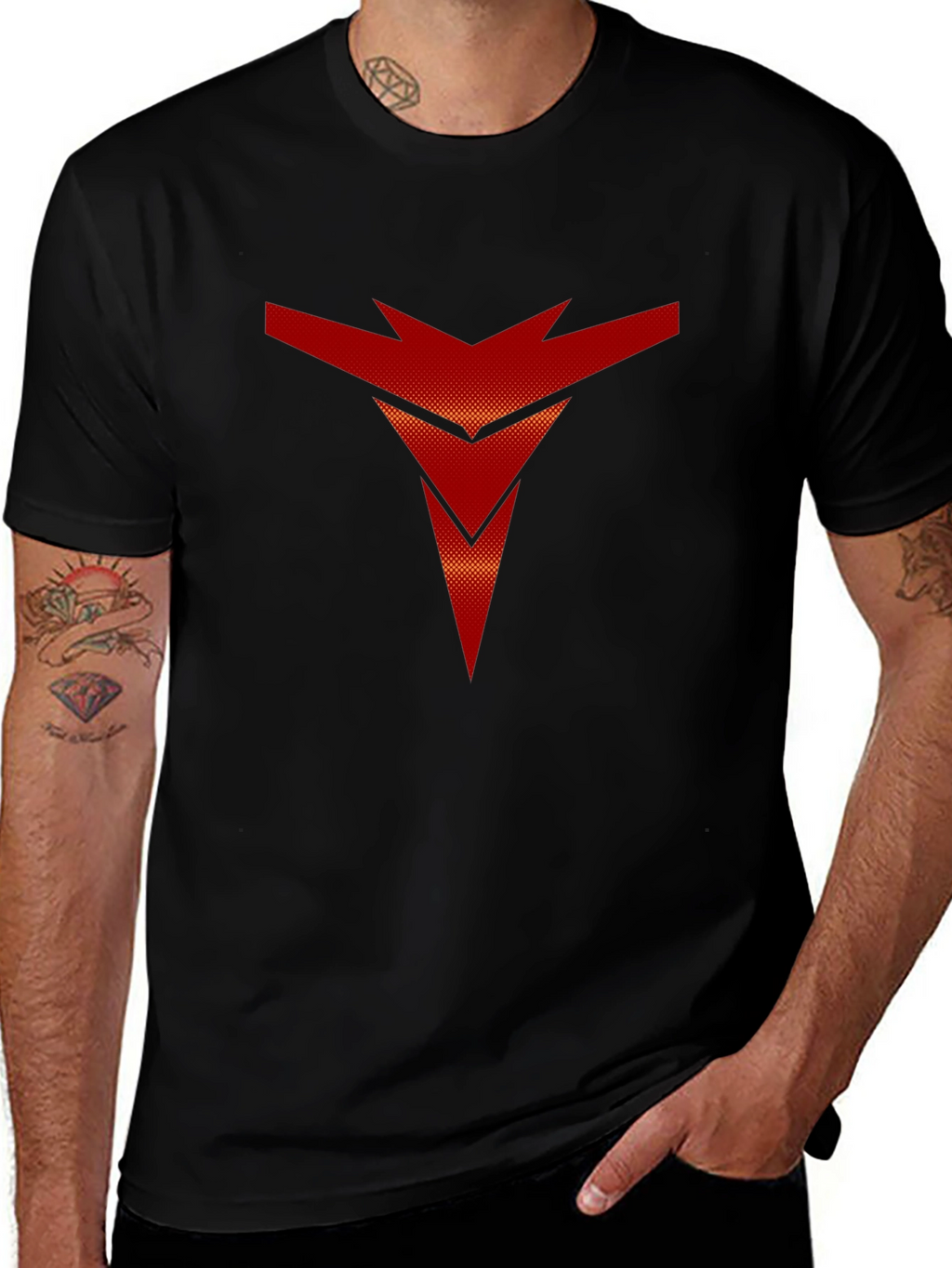 Bold Red Arrow Graphic Print Black T-Shirt