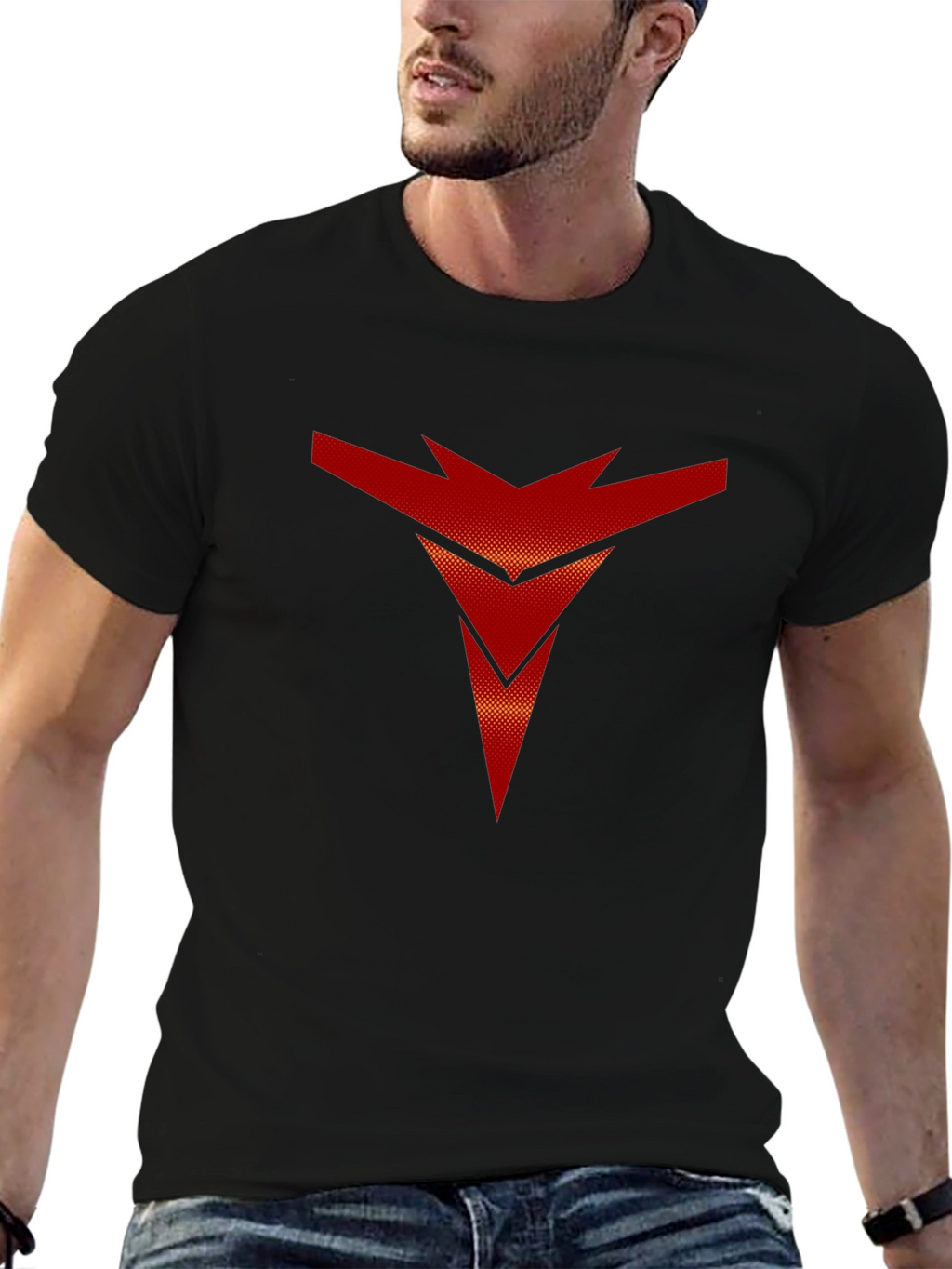 Bold Red Arrow Graphic Print Black T-Shirt